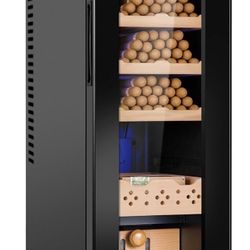 Electric Cigar Humidor Cabinet, 35L Cooler with Temperature and Humidity Control, Spanish Cedar Wood Shelves and Safety Lock (260 Counts Capacity)