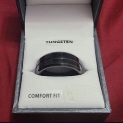 Men's Black Tungsten Engagement Ring – Size 10 