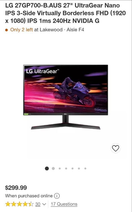 Lg 27" UltaGear Nano Monitor *new