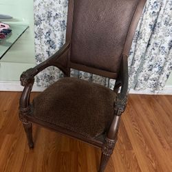 Two Carved Wood Armchair with Leopard Print Seat