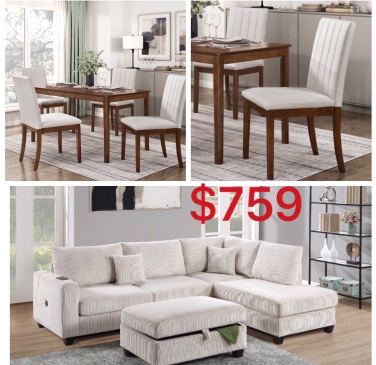 Super Deal Sectional Sofa Ottoman With Storage & Dining Set