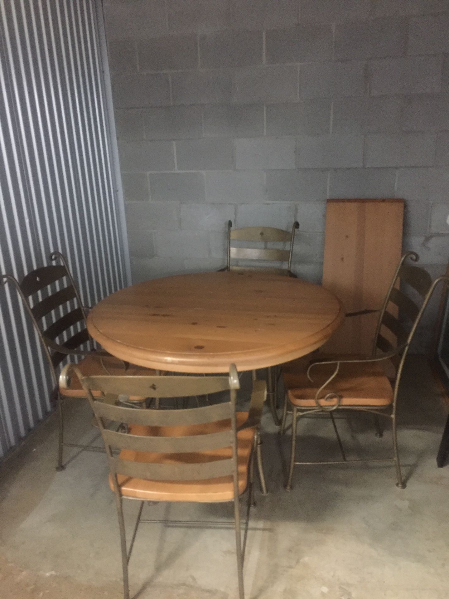 Wood Table withe 18” Leaf , Chairs & Hutch