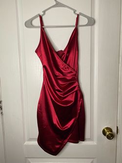 Red Satin Mini Wrap Dress