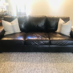 RH Style Leather Sofa + Chair & Ottoman