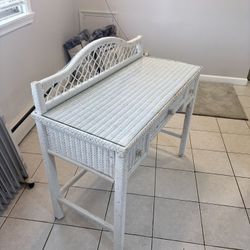White Wicker Desk with storage