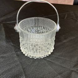 Vintage Teleflora Glass Ice Bucket w/ A Chrome Handle .