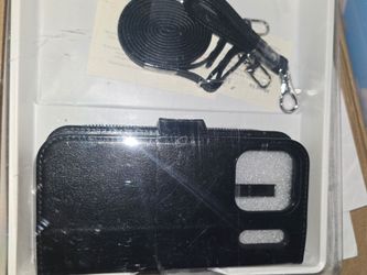 Black Leather Phone Case with Lanyard