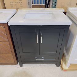 30 in. W x 22 in. D Single Sink Bath Vanity in Black with White Top $499 