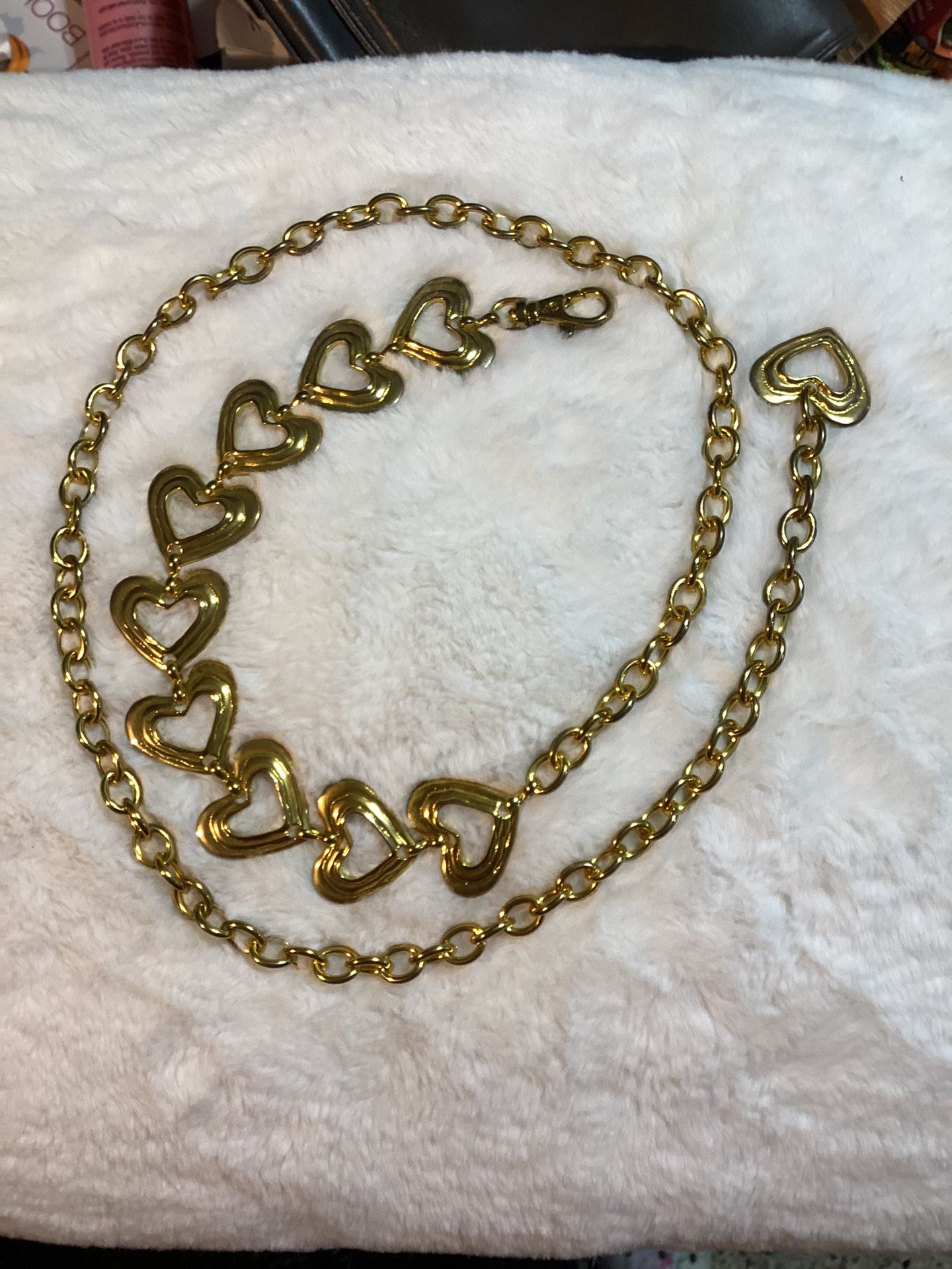 Vintage Gold Toned Chain Link Belt With Hearts 