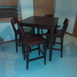 Solid Wood Bar Height Table With 4 Chairs