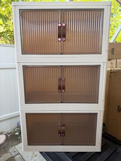 3-Tier Plastic Storage Cabinet with Doors