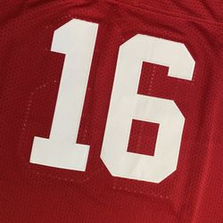  Red And White 49’ers Joe Montana Mitchell and Ness #16 Jersey 