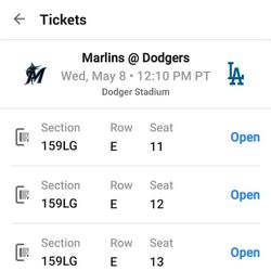 4 Dodgers vs Marlins Game Tickets