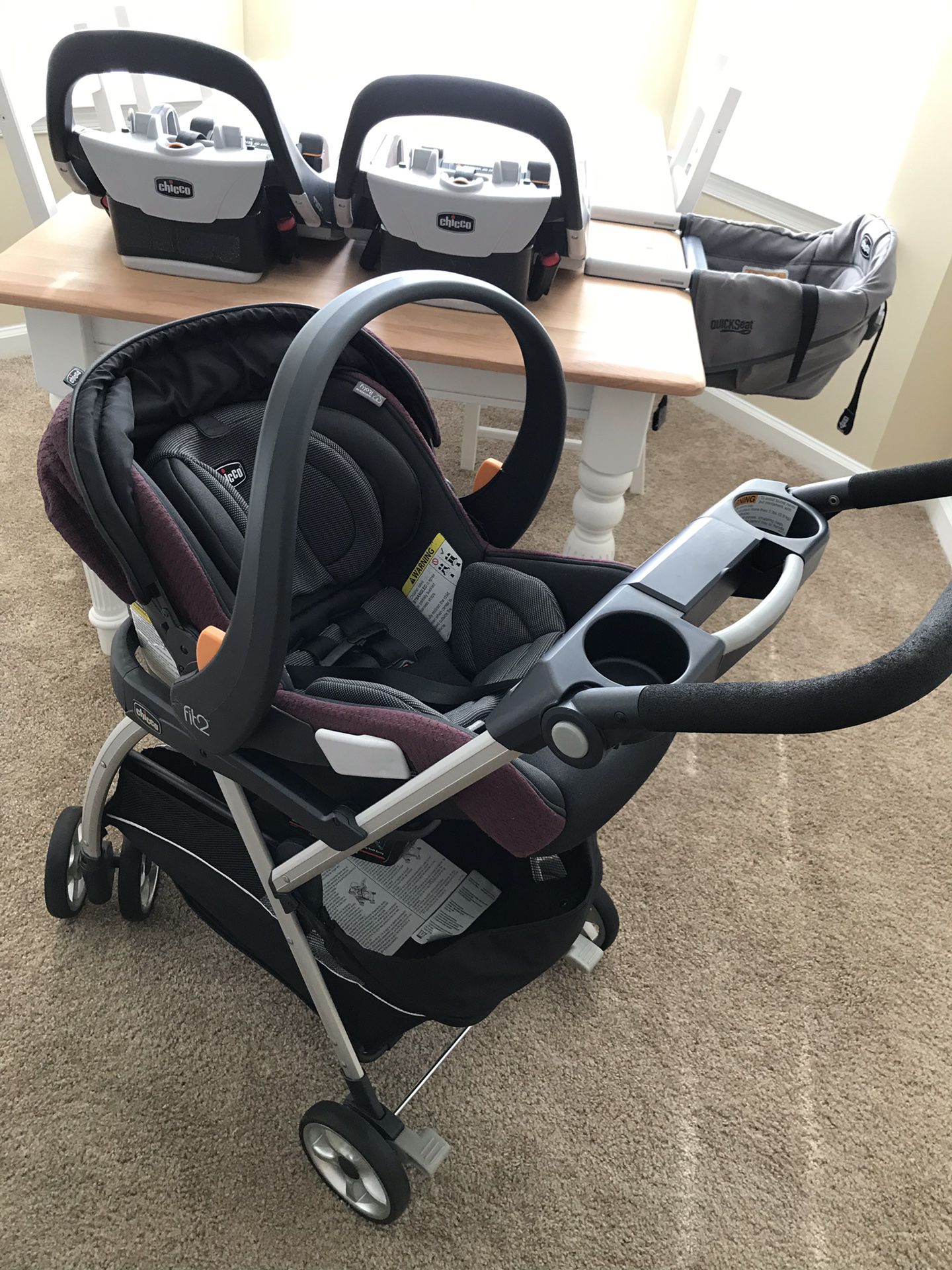Chicco Fit2 car seat, 2 car seat bases, and KeyFit Caddy
