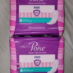 2 BAGS OF Poise LIGHT REGULAR Pads for Women, 3 Drop  ( 30 Ct bags) For $10/$10 Por Los 2