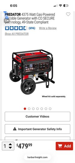 PREDATOR 4375 Watt Gas-Powered Portable Generator with CO SECURE Technology, 49-State Compliant  new in box $350
