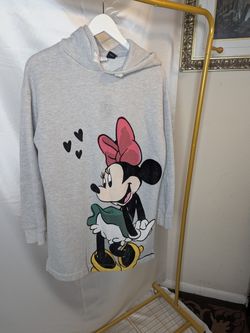 Zara Disney Minnie Mouse Pullover Sweatshirt Dress Hooded Casual Gray 13-14