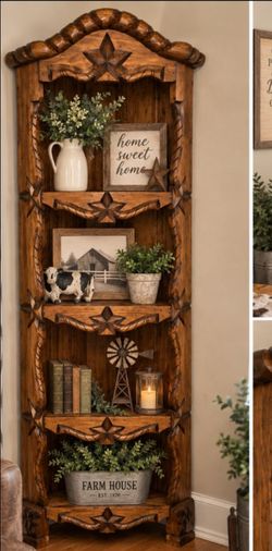 Solid Wood Hand-Carved Rustic Shelf – 78” Tall