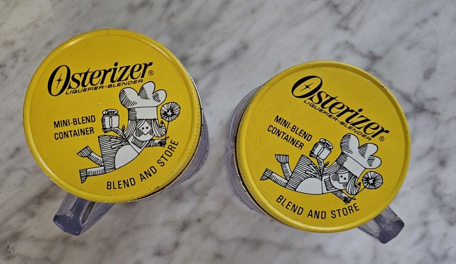 Vintage Osterizer Mini Blend Container Blend & Store 8 oz with Lid Jar Set Of 2