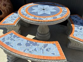 Concrete Patio Table and Bench Set
