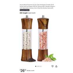 Brand new Acacia Wood Premium Acrylic Salt and Pepper Grinder Set 8 Inches Salt and Pepper Mill Set, Manual Mills- Wooden Shakers with Adjustable Cera