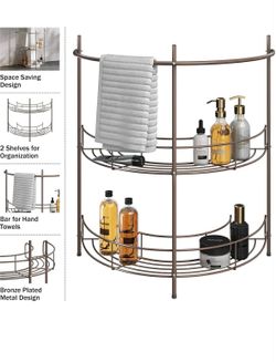 Lavish Home Pedestal Sink Organizer Compact Under Sink Rack  2 Storage Shelves and Towel Holder  NEW $