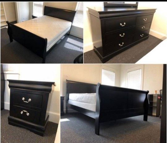 Brand New/ Black Sleigh Bedroom Set,Bed, Dresser, Mirror, Nightstand/ Mattress Sold Separately