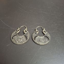 Antiqued Filigree Metalwork Hoop Earrings 