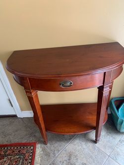 Cherry Wood Demilune Console Table with Drawer