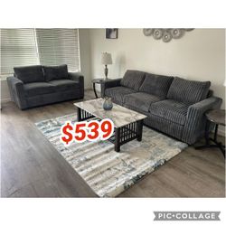 Dark gray corduroy 2 piece sofa and loveseat set 
