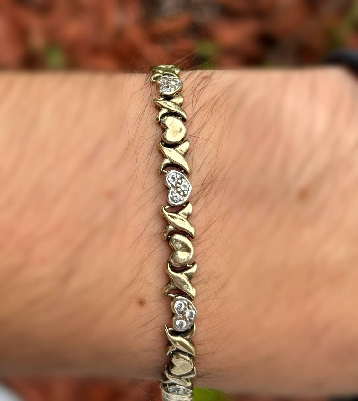 Jewelry 14k hollow yellow gold XO heart white CZ 2.00CTW bracelet 7.75β 6.00mm 7.30g