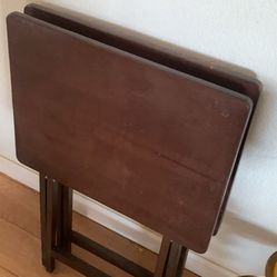 Two solid wood TV trays