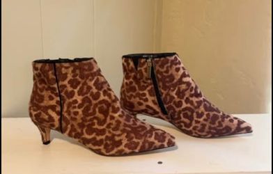 Leopard Print Kitten Heel Ankle Boots