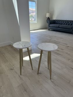 Marble Plant Stands / 23” tall 12-1/2” diameter / Plant Stand Hold Metal Leg And Round Marble Top $65 Each 