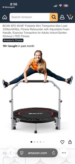BCAN SP2 40/48" Foldable Mini Trampoline Max Load 330lbs/440lbs, Fitness Rebounder with Adjustable Foam Handle, Exercise Trampoline for Adults Indoor/