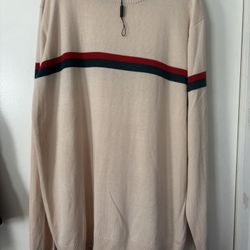 Men’s Red Green Striped Cream Lightweight Sweater New