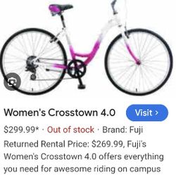 Fuji Womens Crosstown 4.0 Low Step Bicycle, 28-In Tires, 7-speed, 15.5 In Frame ,Seat Shock Absorber