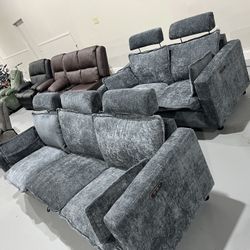 M-New 5 Seats Sofa Set, Power Reclining Set Loveseat and 3-Seater Sofa with Pillows and Storage – Plush Oversized Recliner with USB Ports for Living R