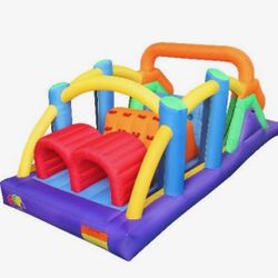 BESTPARTY Inflatable Obstacle Course Bounce House Castle with Large Slides Bounce Area and Obstacles Inflatable Bouncer House Jumper with Blower