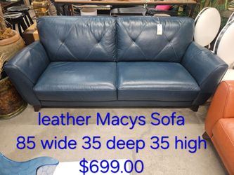 Macy's Blue Leather Sofa We are located at 2811 East Bell road. Another Time Around Furniture.