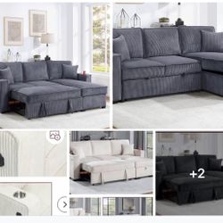 $369.     2-PCConvertible Sectional  Sleeper Sofa W/ Cupholder Sofa Storage & USB Ports  89”x 59”X36”H