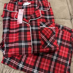 NWT Casual Nights Women's Flannel Long Sleeve Pajama Set red plaid Size 4XL