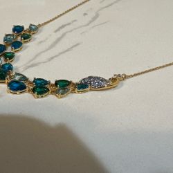 Kate Spade Peacock Gold-Tone Statement Necklace with Blue and Green Stones