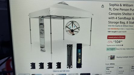 Sophia & William Canopy Tent Pop Up 10x10 ft, One Person Push Set Up Tent, Outdoor Canopies Shelter Heavy Duty Straight Legs with 4 Sandbags & Guy Rop