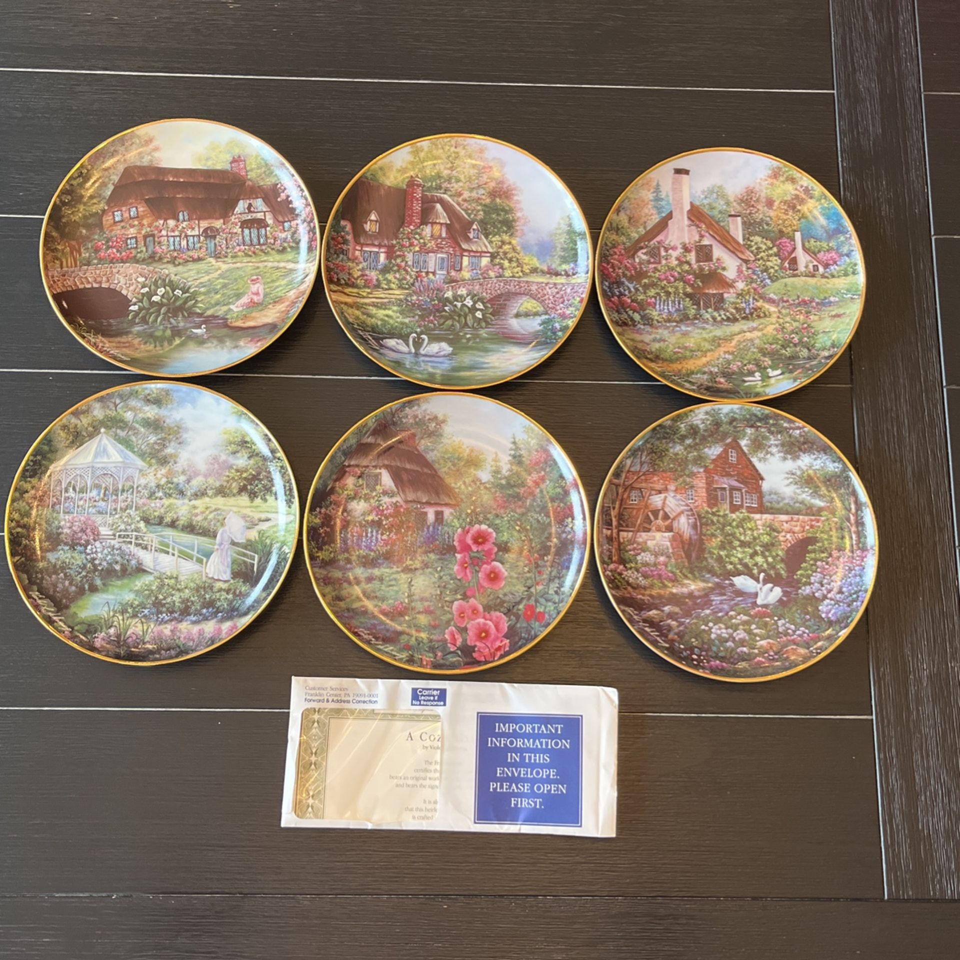 Franklin Mint Heirloom 6 Plate Cottage Collection