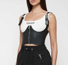 Manière De Voir: Black White Colorblock Ribbed Zip Front Crop Tank, 6