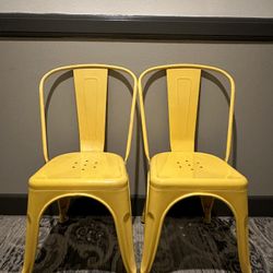 Set of 2 Metal Chairs in Bright Lemon Color