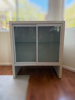 Crate & Barrel Modern Metal & Glass Storage Cabinet