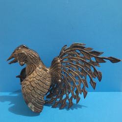 Vintage Metal Gold Tone Decorative Fighting Rooster MCM Mid Century Decor 5"X 8"