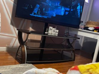 3-Tier Glass TV Stand with Metal Frame